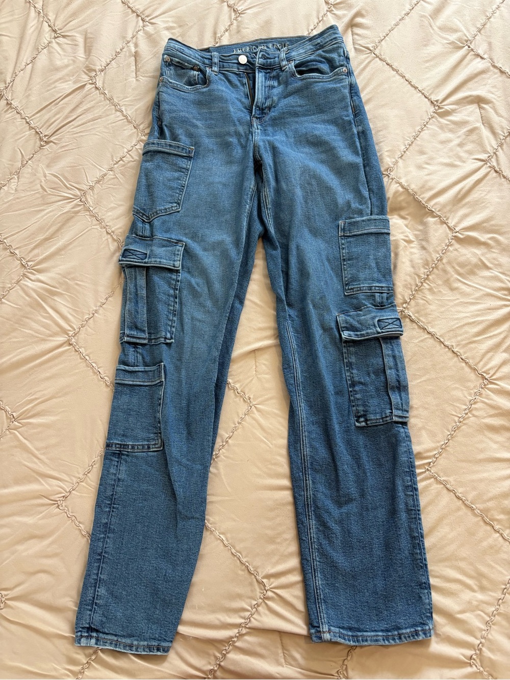 American Eagle Outfitters Blue Cargo Straight Leg Jeans